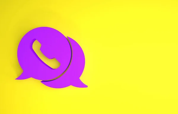 Purple Telephone Speech Bubble Chat Icon Isolated Yellow Background Support — Stock Photo, Image