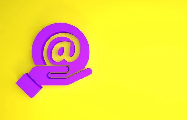 Purple Mail Mail Icono Mano Aislado Sobre Fondo Amarillo Envolvente — Foto de Stock