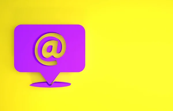 紫色邮件和电子邮件图标孤立在黄色背景 信封符号电子邮件 电子邮件信息签名 最低纲领的概念 3D渲染3D插图 — 图库照片