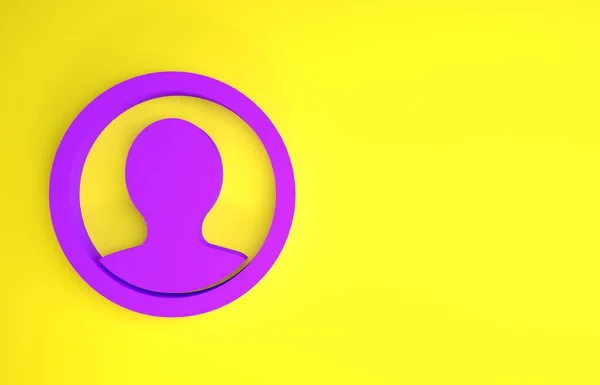 紫色创建在黄色背景上隔离的帐户屏幕图标 最低纲领的概念 3D渲染3D插图 — 图库照片