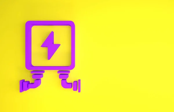 Purple Electric transformer icon isolated on yellow background. Minimalism concept. 3d illustration 3D render