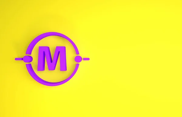 黄色の背景に絶縁された紫の電気回路方式のアイコン 回路基板 最小限の概念 3Dイラスト3Dレンダリング — ストック写真