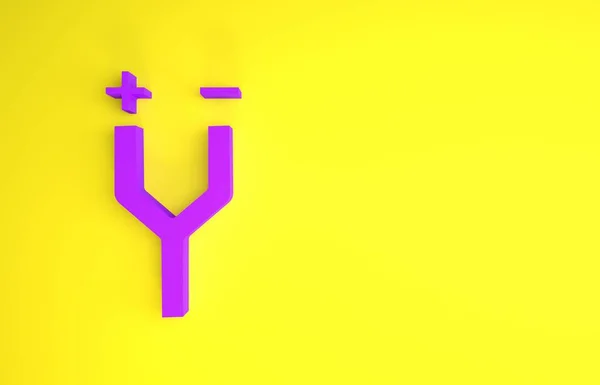 黄色の背景に分離紫の電気ケーブルアイコン 最小限の概念 3Dイラスト3Dレンダリング — ストック写真