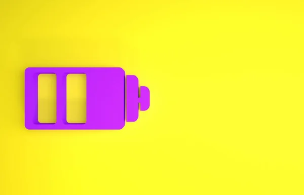 黄色の背景に絶縁された紫のバッテリ充電レベルインジケータアイコン 最小限の概念 3Dイラスト3Dレンダリング — ストック写真