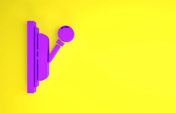 黄色の背景に分離された紫の電気パネルアイコン スイッチレバー 最小限の概念 3Dイラスト3Dレンダリング — ストック写真
