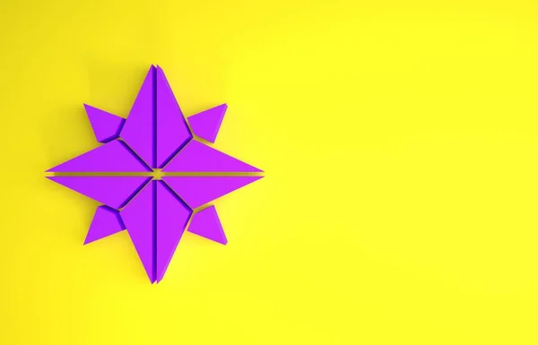 紫色的玫瑰图标孤立在黄色的背景 旅行的指南针图标 导航设计 最低纲领的概念 3D渲染3D插图 — 图库照片