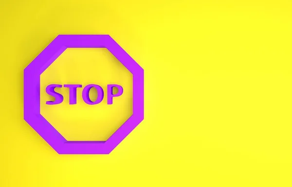 Icona Del Segno Stop Viola Isolata Sfondo Giallo Simbolo Stop — Foto Stock
