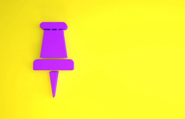 Фиолетовый Значок Push Выделен Желтом Фоне Знак Зубцы Концепция Минимализма — стоковое фото