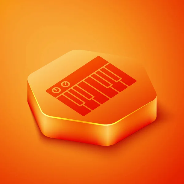 Isometric Music Synthesizer Icon Isolated Orange Background Electronic Piano Orange — Stock Vector