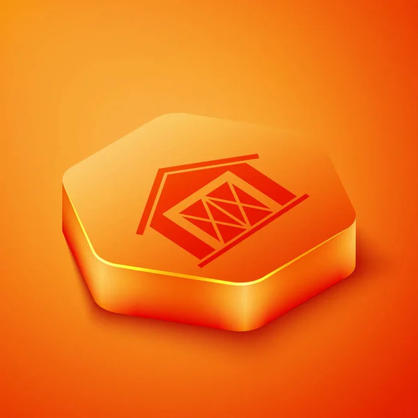 Isometric Farm House Icon Isolated Orange Background Orange Hexagon Button — Stock Vector