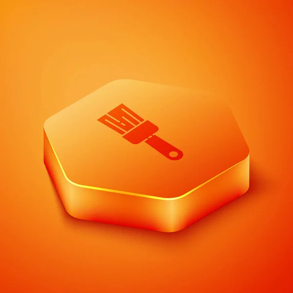Isometric Paint Brush Icon Isolated Orange Background Orange Hexagon Button — Stock Vector