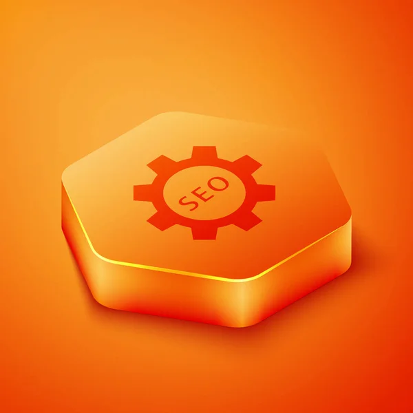 Isometrisk Seo Tag Med Kugghjulsikon Isolerad Orange Bakgrund Orange Hexagonknapp — Stock vektor
