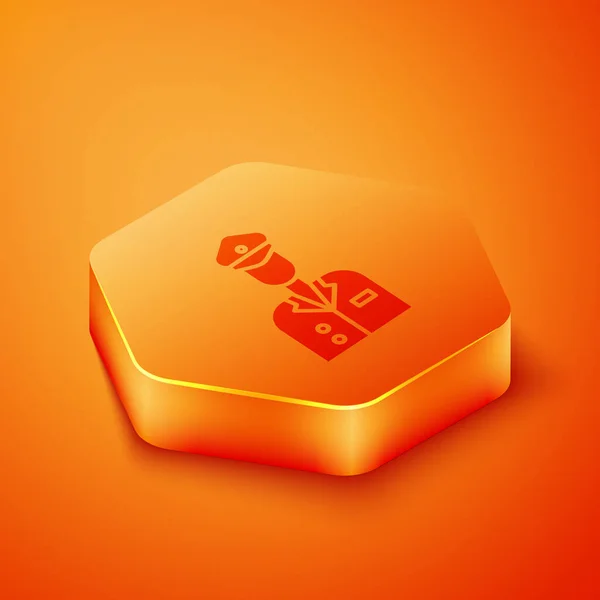 Isometric Pilot Icon Isolated Orange Background Orange Hexagon Button Vector — Stock Vector