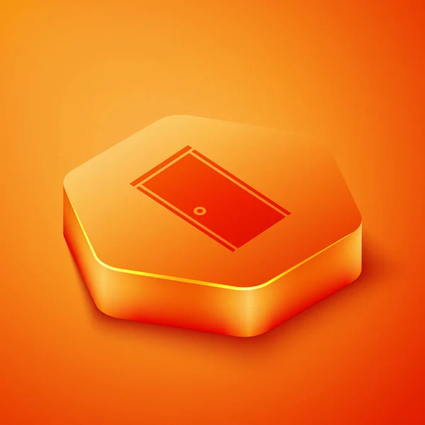 Isométrique Porte Fermée Icône Isolée Sur Fond Orange Bouton Hexagonal — Image vectorielle