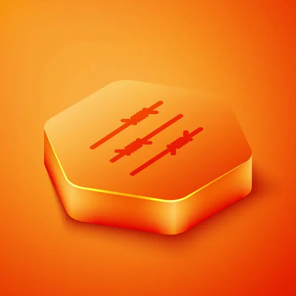 Isometric Barbed Wire Icon Isolated Orange Background Orange Hexagon Button — Stock Vector
