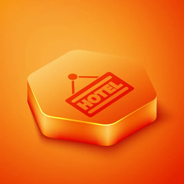 Isometrische Außenwerbung Mit Hotelsymbol Auf Orangefarbenem Hintergrund Orangefarbener Sechskantknopf Vektorillustration — Stockvektor