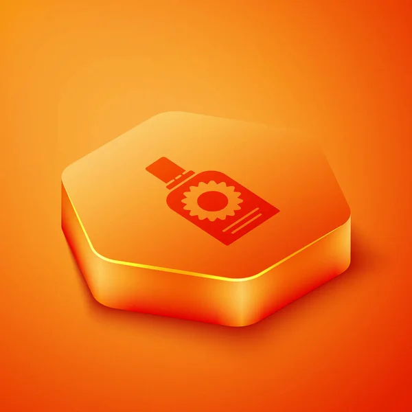 Isometric Icône Vaporisateur Crème Solaire Isolé Sur Fond Orange Protection — Image vectorielle