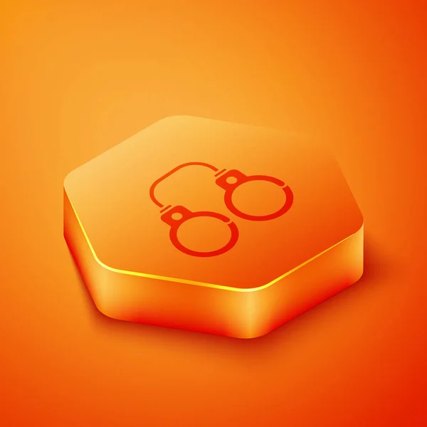 Isometric Sexy Fluffy Handcuffs Icon Isolated Orange Background Fetish Accessory — Stock Vector