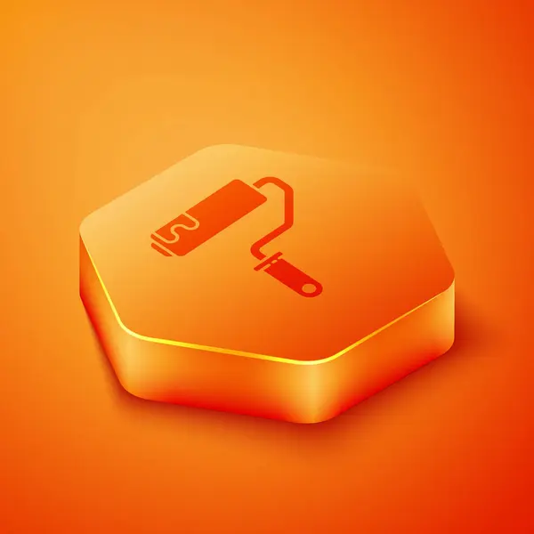 Isometric Paint Roller Pinsel Symbol Isoliert Auf Orangefarbenem Hintergrund Orangefarbener — Stockvektor