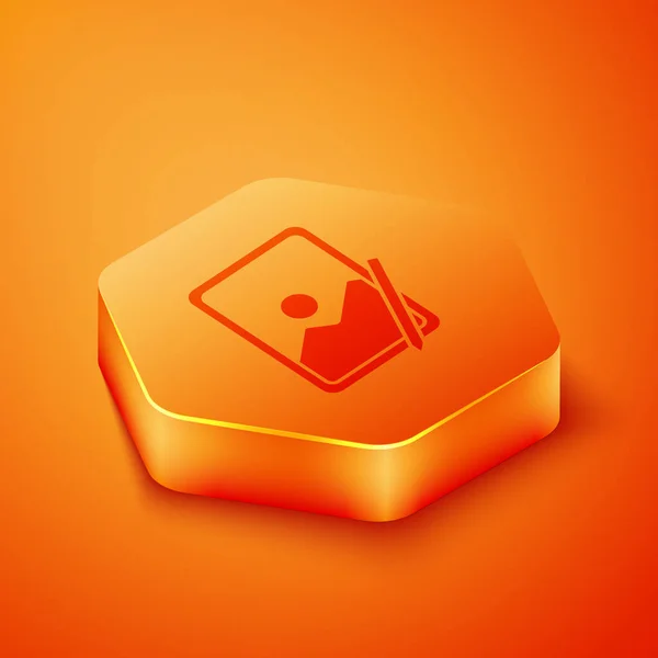 Isometric Graphic Tablet Icon Isolated Orange Background Orange Hexagon Button — Stock Vector