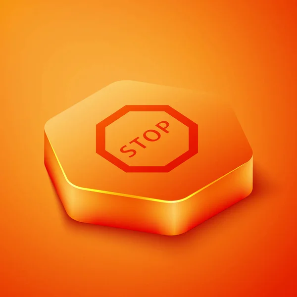 Isometrica Icona Stop Segno Isolato Sfondo Arancione Simbolo Stop Segnalazione — Vettoriale Stock