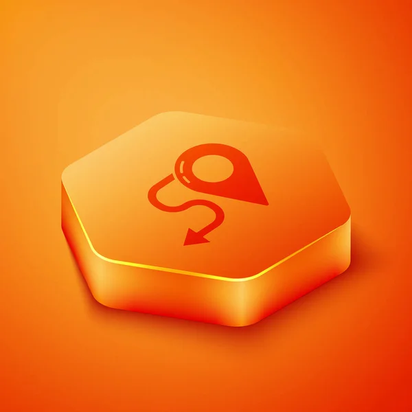 Isometrische Route Standort Symbol Isoliert Auf Orangefarbenem Hintergrund Kartenzeiger Zeichen — Stockvektor