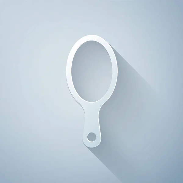 Κοπή Χαρτιού Εικονίδιο Καθρέφτη Χεριού Απομονωμένο Γκρι Φόντο Στυλ Χάρτινης — Διανυσματικό Αρχείο