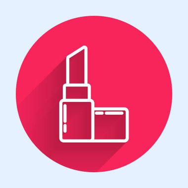 Uzun gölgeli beyaz çizgi ruj simgesi. 8 Mart. Uluslararası Mutlu Kadınlar Günü. Kırmızı daire düğmesi. Vektör İllüstrasyonu