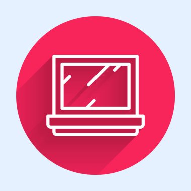 Aynalı beyaz çizgi makyaj tozu uzun gölgeli izole edilmiş. Kırmızı daire düğmesi. Vektör İllüstrasyonu