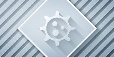 Kağıt kesiği Virüs simgesi gri arkaplanda izole edilmiş. Corona virüsü 2019-nCoV. Bakteri ve mikroplar, hücre kanseri, mikrop, mantar. Kağıt sanatı tarzı. Vektör İllüstrasyonu