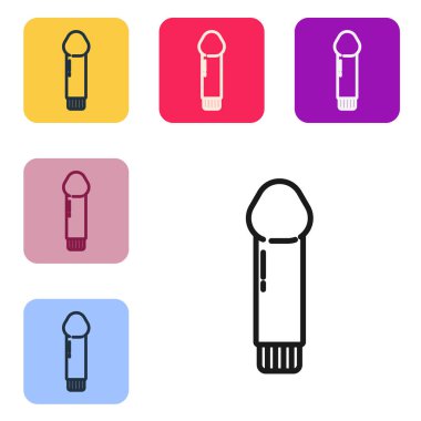 Black line Dildo vibrator for sex games icon isolated on white background. Sex toy for adult. Vaginal exercise machines for intimate. Set icons in color square buttons. Vector Illustration