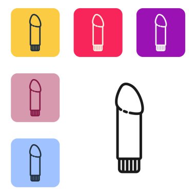 Black line Dildo vibrator for sex games icon isolated on white background. Sex toy for adult. Vaginal exercise machines for intimate. Set icons in color square buttons. Vector Illustration