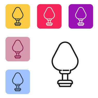 Black line Anal plug icon isolated on white background. Butt plug sign. Fetish accessory. Sex toy for men and woman. Set icons in color square buttons. Vector Illustration