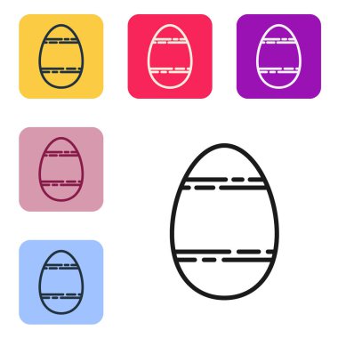 Siyah çizgi Paskalya yumurtası ikonu beyaz arka planda izole edilmiş. Mutlu Paskalyalar. Renkli kare düğmelerle simgeleri ayarla. Vektör İllüstrasyonu