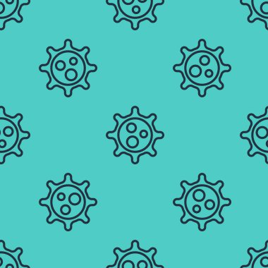 Siyah çizgi Virüs simgesi yeşil arka planda kusursuz desen izole etti. Corona virüsü 2019-nCoV. Bakteri ve mikroplar, hücre kanseri, mikrop, mantar. Vektör İllüstrasyonu