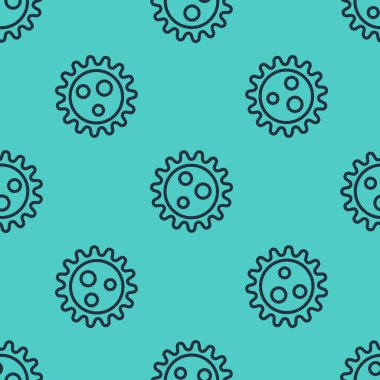 Siyah çizgi Virüs simgesi yeşil arka planda kusursuz desen izole etti. Corona virüsü 2019-nCoV. Bakteri ve mikroplar, hücre kanseri, mikrop, mantar. Vektör İllüstrasyonu