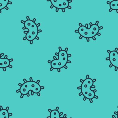 Siyah çizgi Virüs simgesi yeşil arka planda kusursuz desen izole etti. Corona virüsü 2019-nCoV. Bakteri ve mikroplar, hücre kanseri, mikrop, mantar. Vektör İllüstrasyonu