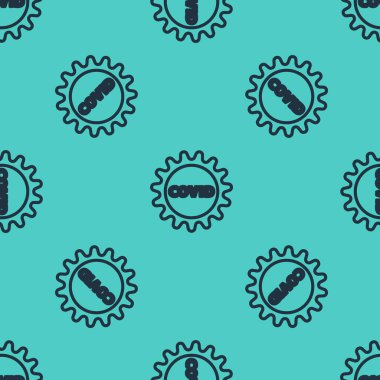 Siyah çizgi Corona virüsü covid-19 simgesi yeşil arkaplandaki kusursuz deseni izole etti. Bakteri ve mikroplar, hücre kanseri, mikrop, mantar. Vektör İllüstrasyonu