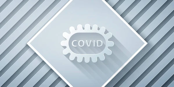 Corte Papel Corona Virus Covid Icono Aislado Sobre Fondo Gris — Vector de stock