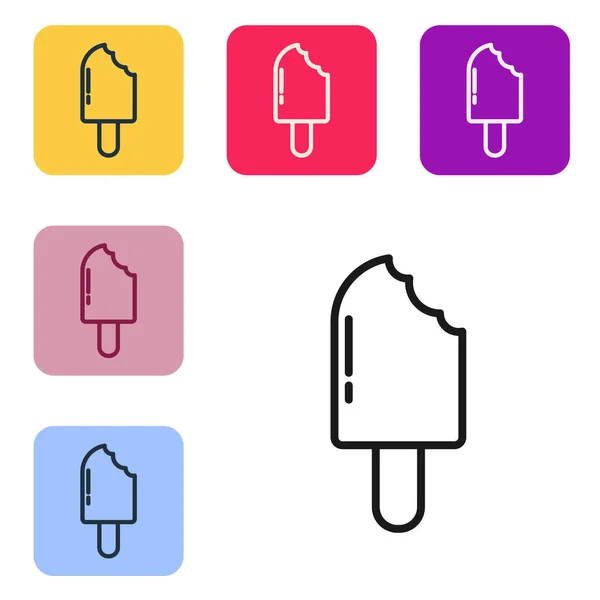 黑线冰淇淋图标孤立在白色背景 甜蜜的象征 在彩色正方形按钮中设置图标 病媒图解 — 图库矢量图片