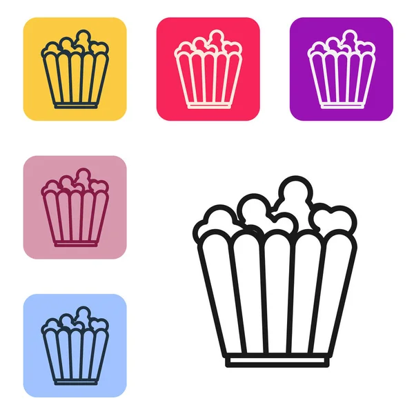 Svart Linje Popcorn Kartong Ikon Isolerad Vit Bakgrund Popcorn Hink — Stock vektor