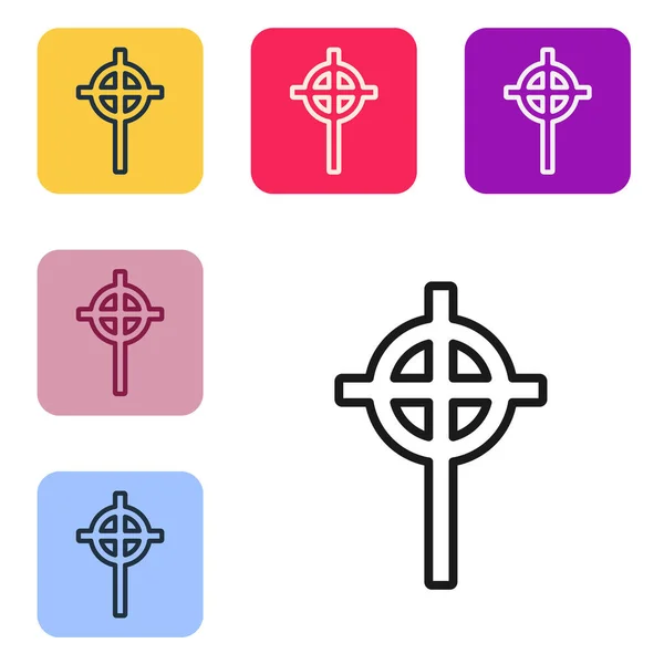 Black Line Christian Cross Icon Isolated White Background Church Cross — Stock Vector