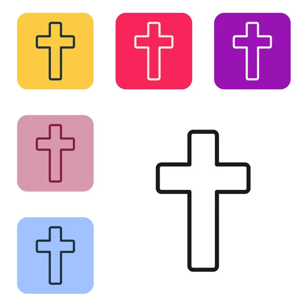 Black Line Christian Cross Icon Isolated White Background Church Cross — Stock Vector