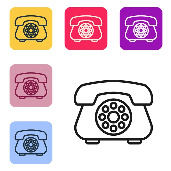 Czarna Linia Ikona Telefonu Izolowana Białym Tle Telefon Stacjonarny Zestaw — Wektor stockowy