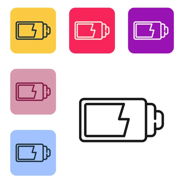 Schwarze Linie Batterieladestandsanzeige Auf Weißem Hintergrund Isoliert Setzen Sie Symbole — Stockvektor