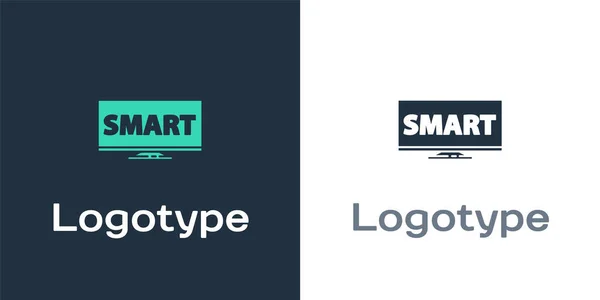 Logotype Screen tv met Smart video technologie icoon geïsoleerd op witte achtergrond. Logo ontwerp template element. Vector Illustratie — Stockvector