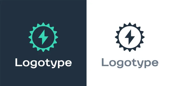 Logotype pictogram zonnepaneel geïsoleerd op witte achtergrond. Zon met bliksem symbool. Logo ontwerp template element. Vector Illustratie — Stockvector