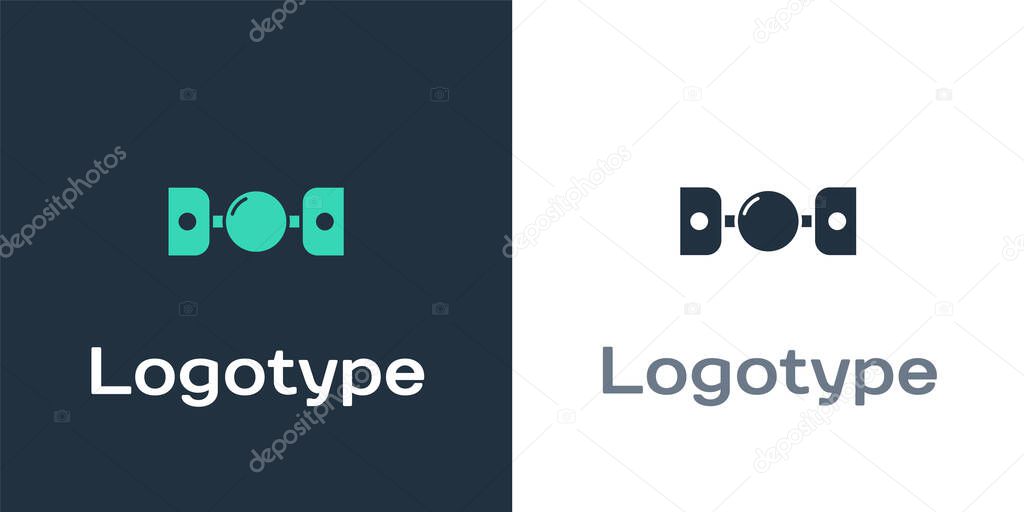 Logotype Silicone ball gag with a leather belt icon isolated on white background. Fetish accessory. Sex toy for men and woman. Logo design template element. Vector Illustration
