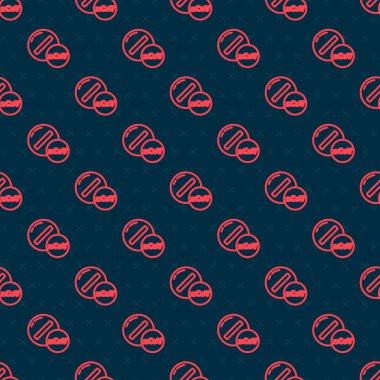 Kırmızı çizgi ilaç veya tablet ikonu siyah arkaplanda izole edilmiş kusursuz desen. Corona virüsü 2019-nCoV. Kapsül hapı ve uyuşturucu işareti. Eczane tasarımı. Vektör İllüstrasyonu