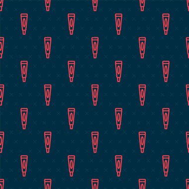 Kırmızı çizgi kremi ya da losyon kozmetik tüp ikonu siyah arkaplanda izole edilmiş kusursuz desen. Erkekler için vücut bakım ürünleri. Vektör İllüstrasyonu